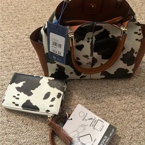 Cow Print Women's Bag and Wallet Set